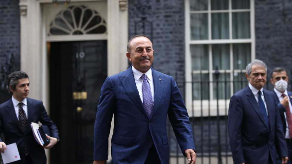 Turkish Foreign Minister Mevlut Cavusoglu leaves after a meeting with British Prime Minister Boris Johnson in London, United Kingdom on July 8, 2020.