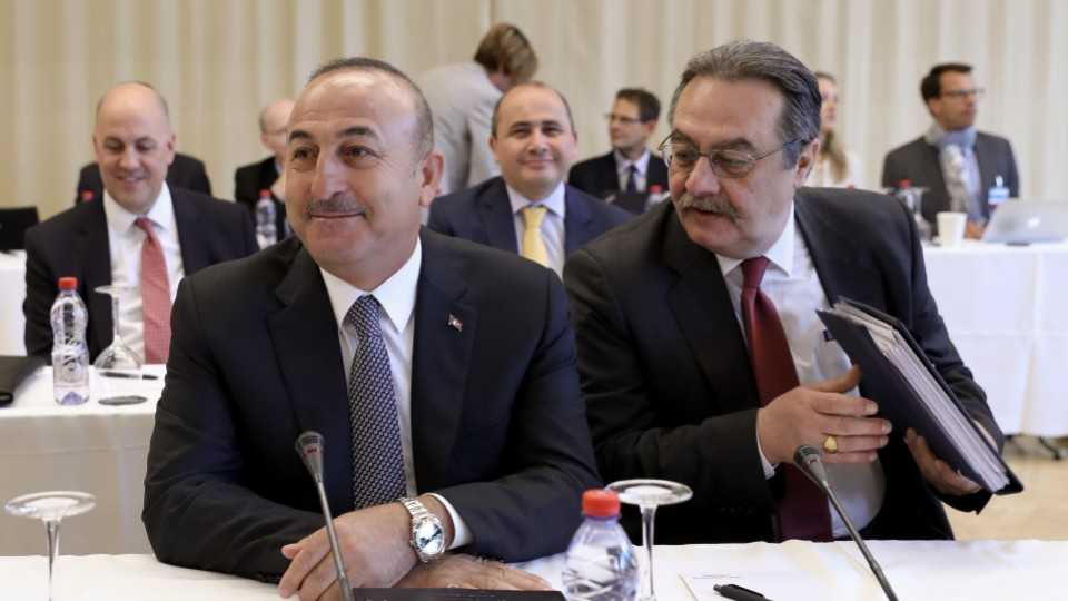Turkish Foreign Minister Mevlut Cavusoglu attends the Cyprus peace talks in Crans-Montana, Switzerland on June 29, 2017. 