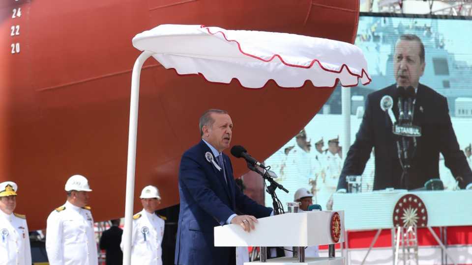 Erdogan attended a naval ceremony to launch a battleship where he made important remarks on the future of Turkish defence industry on Monday on July 3, 2017.