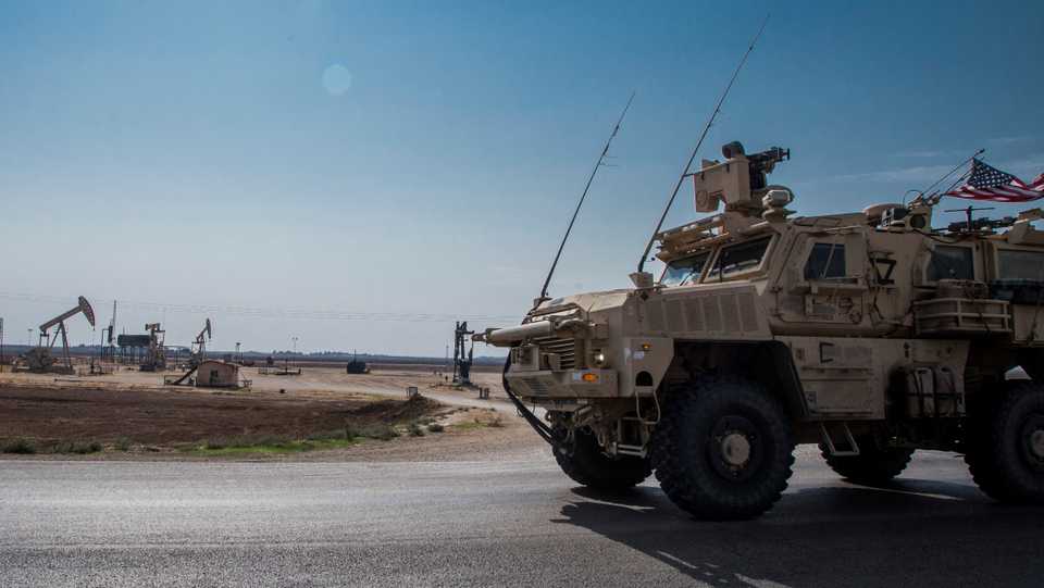 US forces patrol Syrian oil fields on October 28, 2019.