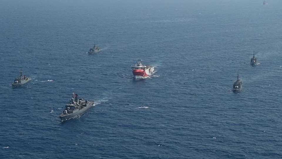 Turkey's MTA Oruc Reis seismic vessel, which is escorted by Turkish navy, is seen offshores of eastern Mediterranean on August 10, 2020.
