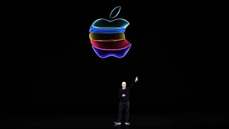 In this file photo taken on September 10, 2019, Apple CEO Tim Cook speaks at a product launch event at Apple's headquarters in Cupertino, California.