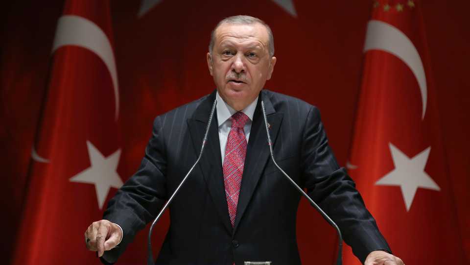 Turkey's President Recep Tayyip Erdogan addresses his party members, in Ankara, Turkey. August 13, 2020.