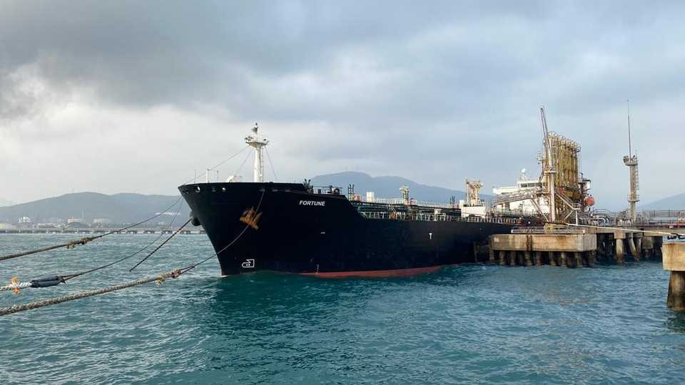 This file handout photo shows the Iranian-flagged oil tanker Fortune docked at the El Palito refinery after its arrival to Puerto Cabello, in the northern state of Carabobo, Venezuela, May 25, 2020.