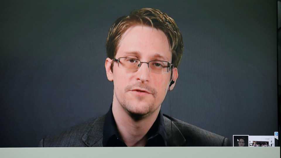 Edward Snowden speaks via video link during a news conference in New York City, US on September 14, 2016.