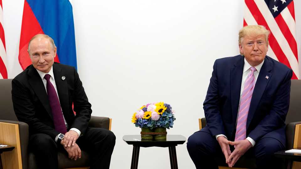 US President Donald Trump meets with Russian President Vladimir Putin at the G20 Summit in Osaka, Japan, June 28, 2019.