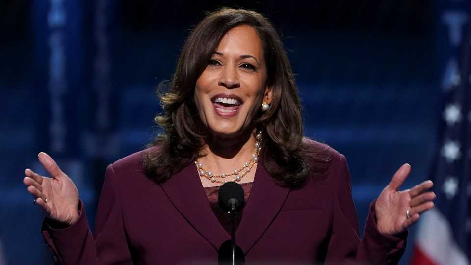 Kamala Harris accepts Democratic vice presidential nomination during an acceptance speech delivered for the largely virtual 2020 convention from the Chase Center in Wilmington, Delaware, US, August 19, 2020.