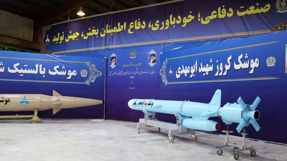 A new cruise missile and a surface-to-surface ballistic missile are seen in an unknown location in Iran in this picture received by Reuters on August 20, 2020. WANA (West Asia News Agency).