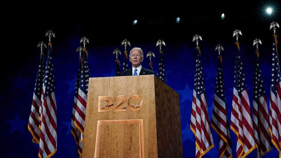 Joe Biden accepts the Democratic Party nomination for US president at the Chase Center in Wilmington, Delaware on August 20, 2020.
