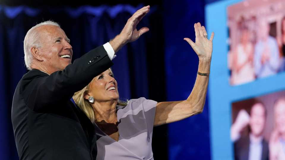 Democratic presidential candidate and former Vice President Joe Biden and his wife Jill Biden are pictured after he accepted the 2020 Democratic presidential nomination during the largely virtual 2020 Democratic National Convention from the Chase Center in Wilmington, Delaware, US, August 20, 2020.