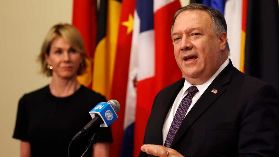 US Secretary of State Mike Pompeo speaks to reporters following a meeting with the UN Security Council about Iran's compliance with a nuclear deal in New York, US, August 20, 2020.