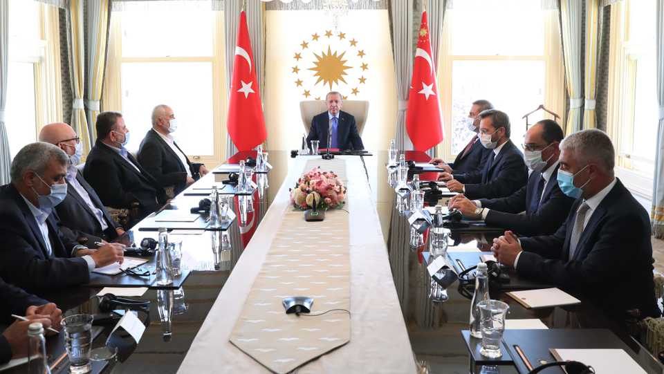 Turkish President Erdogan received Hamas leader Ismail Haniyah on August 22, 2020, in Istanbul.