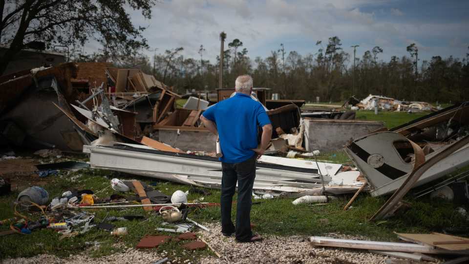 Lonnie Gatte returns to find his destroyed residence in the aftermath of Hurricane Laura in Sulphur, Louisiana, US, on August 27, 2020.
