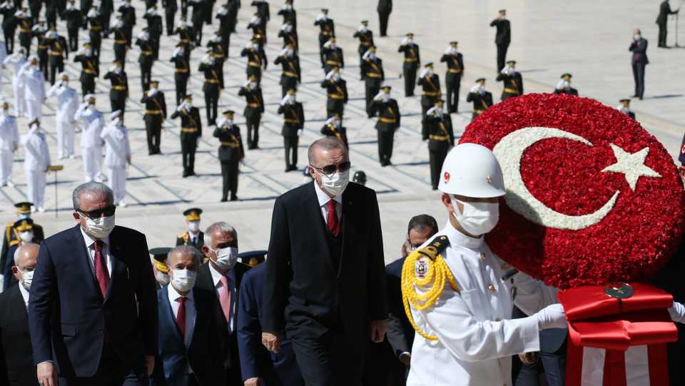 Turkish President Recep Tayyip Erdogan visits Anitkabir, mausoleum of Turkish Republic founder Mustafa Kemal Ataturk, in Ankara, Turkey on August 30, 2020.