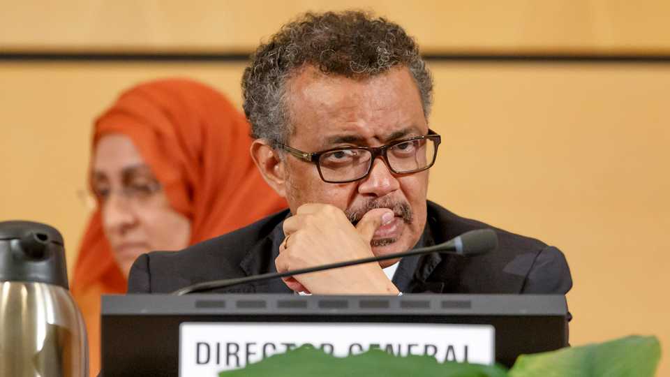 WHO Director General Tedros Adhanom Ghebreyesus at the opening of the 72nd World Health Assembly in Geneva, Switzerland. May 20, 2019.