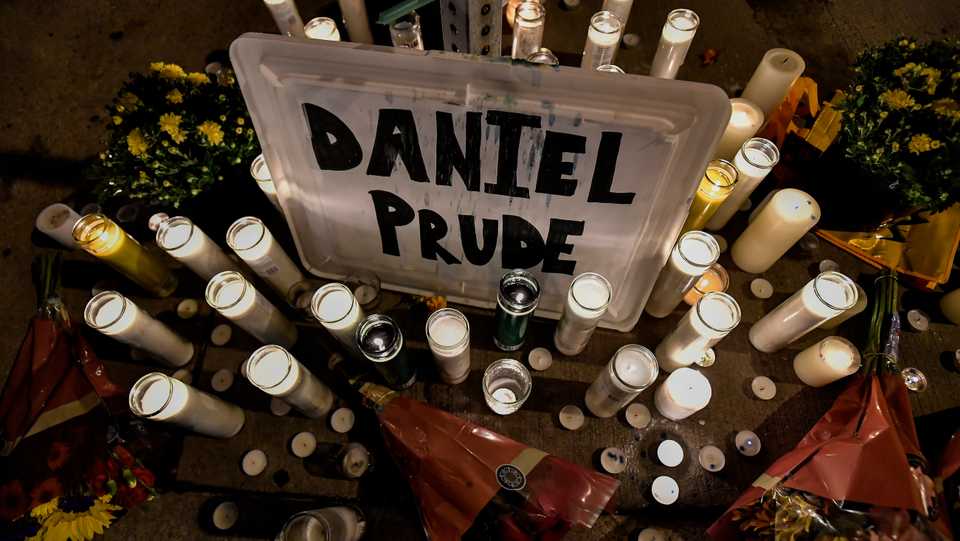 A makeshift memorial is seen, September 2, 2020, in Rochester, NY, near the site where Daniel Prude was restrained by police officers.