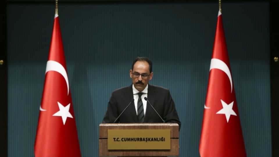 Turkish presidential spokesman Ibrahim Kalin informs the media during a press conference at the Presidential Complex in Ankara, Turkey on April 25, 2016.