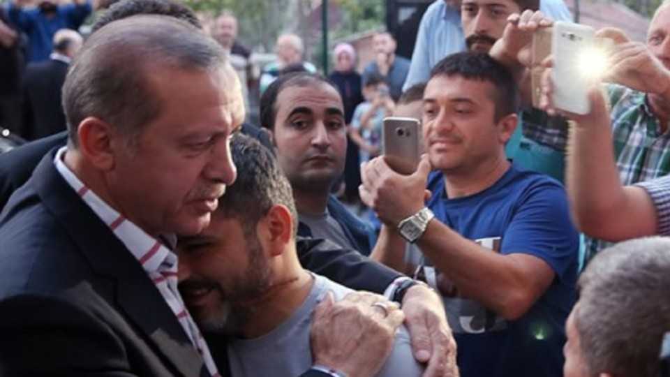 President Recep Tayyip Erdogan visiting the families of Mustafa Kaymakçı, Salih Alışkan, Gökhan Esen, Burak Cantürk and Mustafa Cambaz, who were killed during the July 15 coup attempt staged by members of the Fethullah Terrorist Organization (FETO).