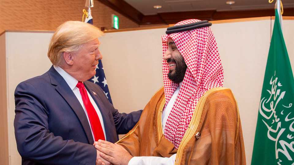 Saudi Arabia's Crown Prince Mohammed bin Salman shakes hands with US President Donald Trump, at the G20 leaders summit in Osaka, Japan, June 29, 2019.