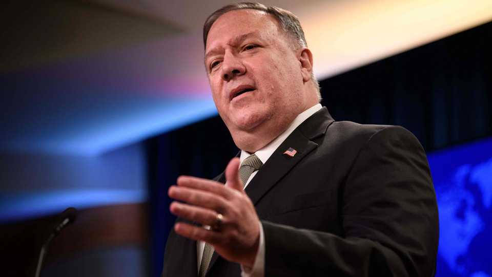 In this file photo taken on September 02, 2020, US Secretary of State Mike Pompeo speaks during his weekly briefing at the State Department in Washington, DC.
