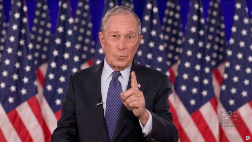 Michael Bloomberg speaks by video feed during the 4th and final night of the 2020 Democratic National Convention. August 20, 2020.