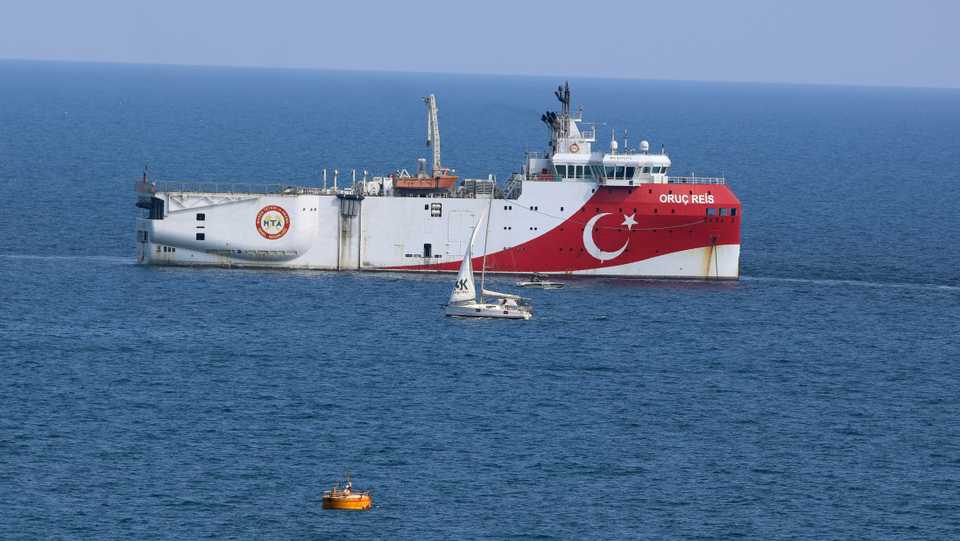 Turkey's research vessel Oruc Reis anchored off the coast of Antalya on the Mediterranean, Turkey, September 13, 2020.