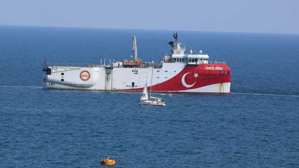 Turkey's research vessel Oruc Reis anchored off the coast of Antalya, Turkey, September 13, 2020.