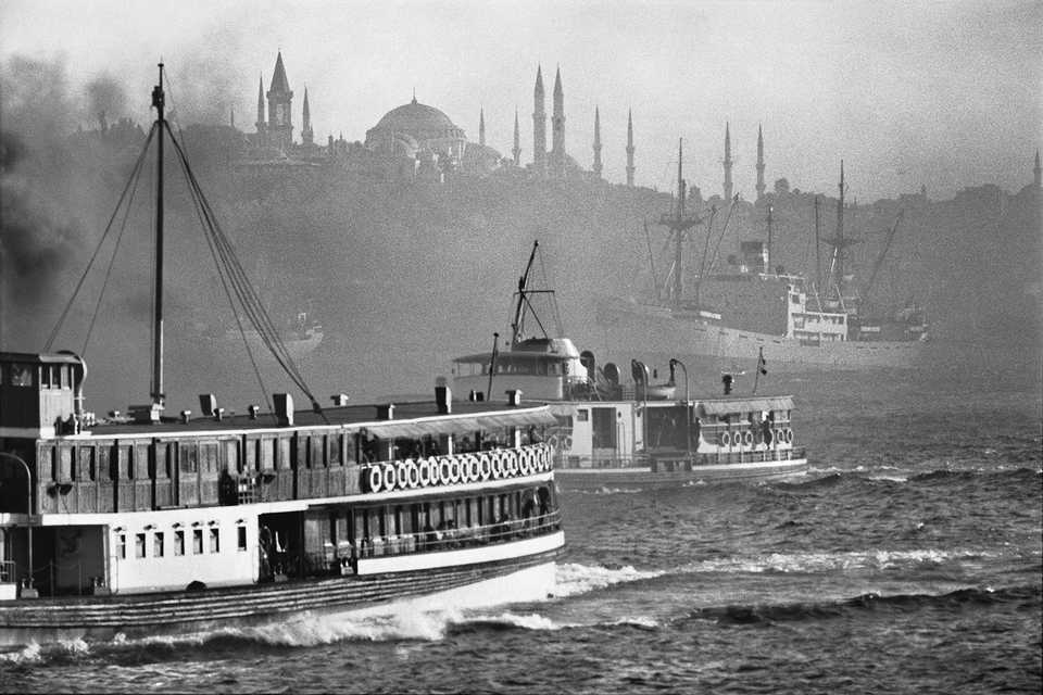 Passenger boats on their way to the Bosporus, the Golden Horn, 1975.