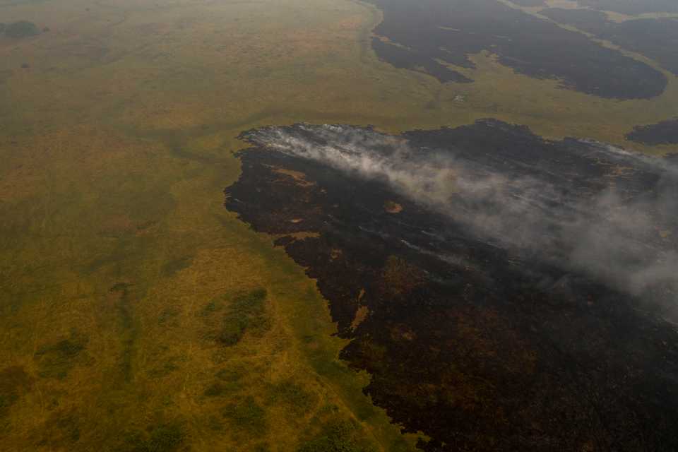 Aerial view of the Pantanal, a region famous for its wildlife, is suffering its worst fires in more than 47 years, destroying vast areas of vegetation and causing death of animals caught in the fire or smoke on September 14, 2020.