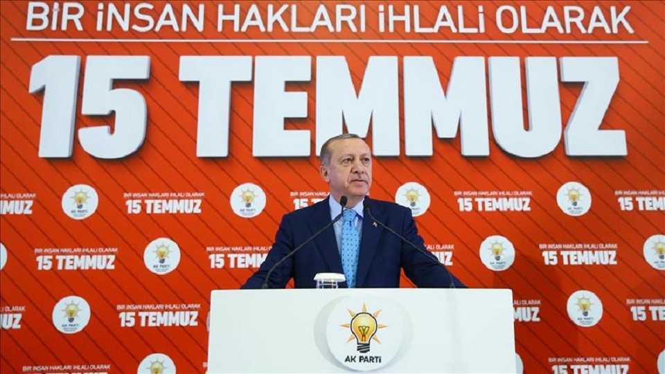 President of Turkey, Recep Tayyip Erdogan speaks during a panel on the July 15 coup attempt, at ATO Congresium in Ankara, Turkey on July 14, 2017.