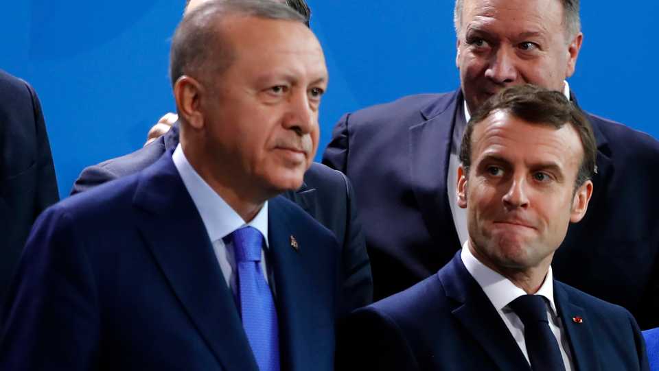 Erdogan (L) and Macron (R) have traded insults for months after finding themselves on opposite sides of conflicts ranging from Libya to maritime disputes in the east Med.