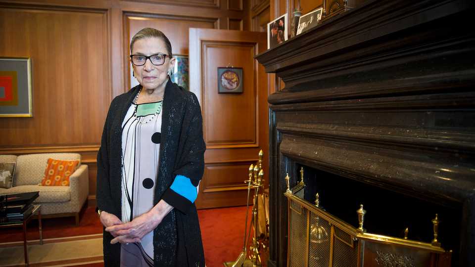 In this July 31, 2014, file photo, Associate Justice Ruth Bader Ginsburg is seen in her chambers in at the Supreme Court in Washington.