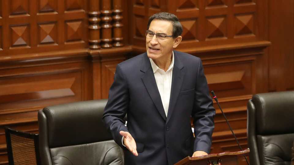 Peru's President Martin Vizcarra addresses Congress as lawmakers were set to vote over whether to oust Vizcarra after impeachment proceedings were launched last week, in Lima, Peru September 18, 2020.