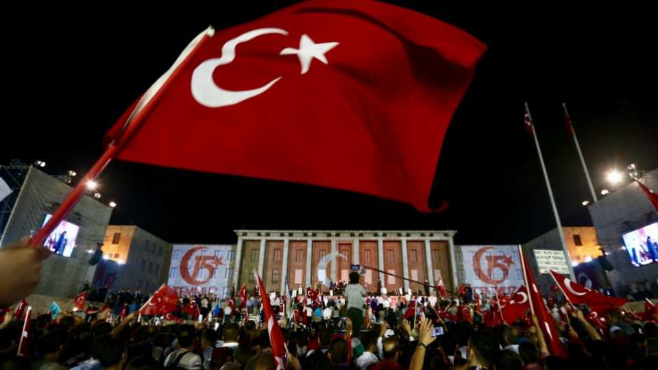 People gather at the Grand National Assembly of Turkey to attend July 15 Democracy and National Unity Day's events to mark July 15 defeated coup's 1st anniversary in Ankara, Turkey on July 15, 2017.