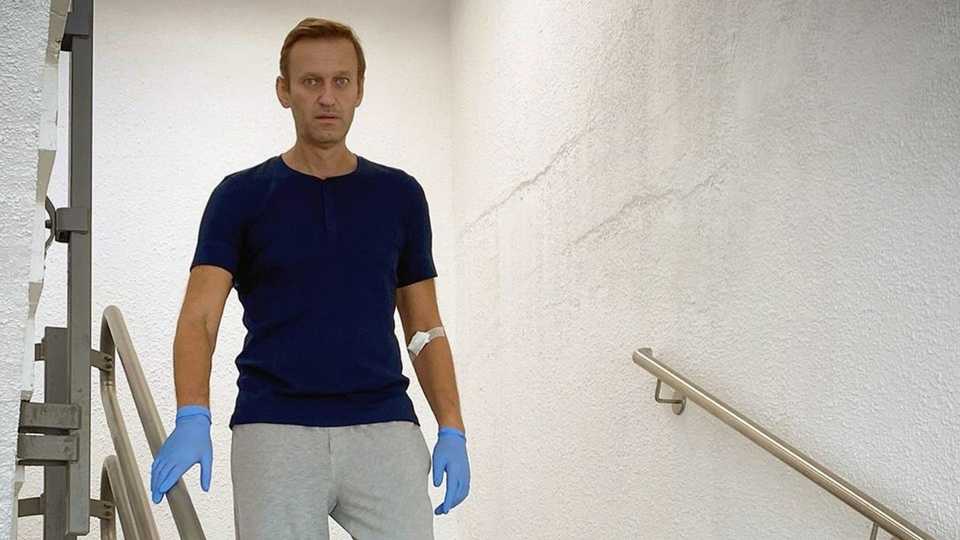 Russian opposition leader Alexey Navalny in Berlin's Charite hospital on September 19, 2020.