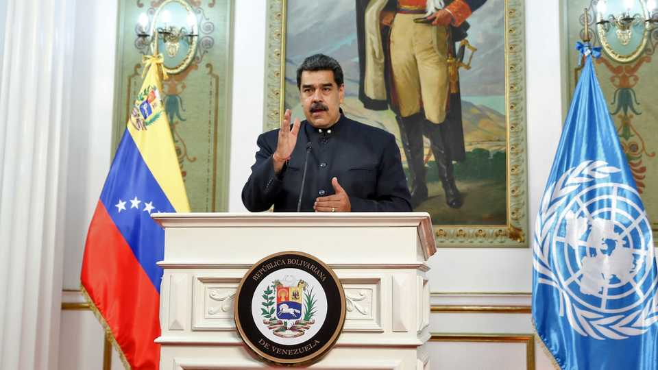 Venezuela's President Nicolas Maduro giving a new speech before the annual UN General Assembly's virtual summit, from Miraflores Presidential Palace in Caracas on September 23, 2020.