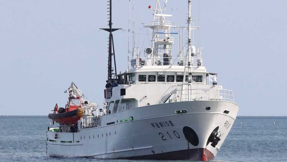 A South Korean government ship for fishery guidance is seen near Yeonpyeong island, South Korea. September 24, 2020.