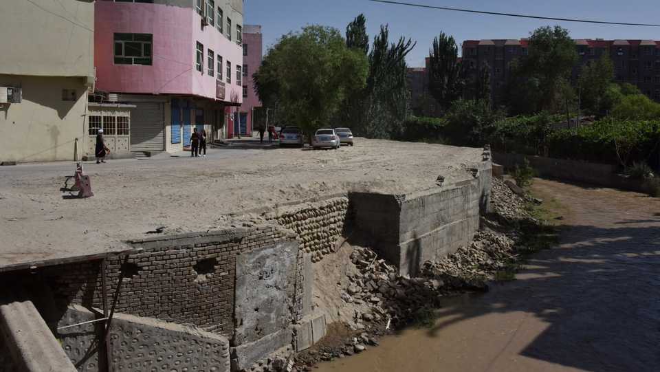This file photo taken on May 30, 2019 shows an empty space where the Gulluk Kowruk Mosque once stood in Hotan in China's western Xinjiang region.