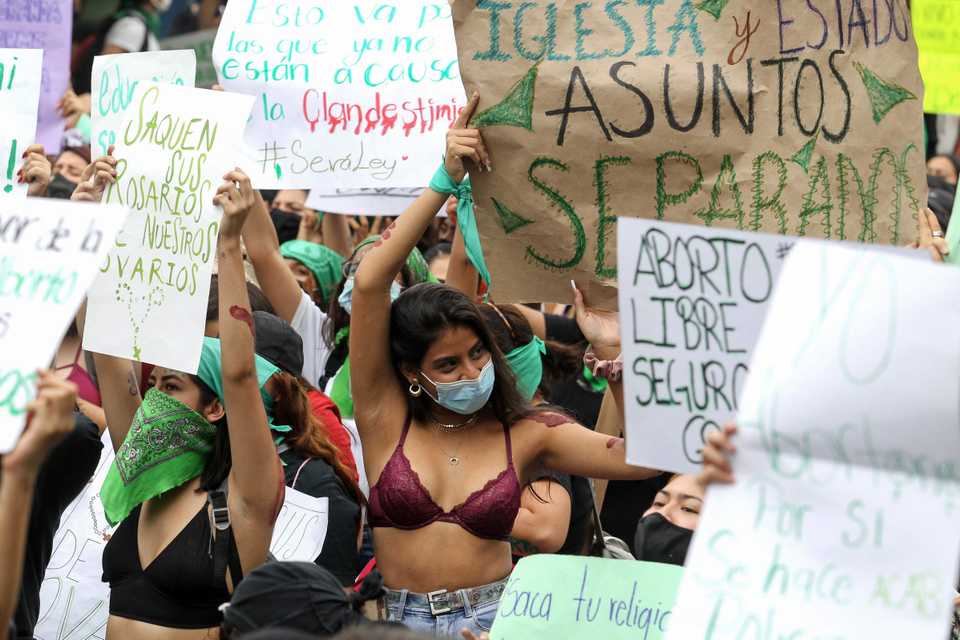 Supporters of the legalisation of abortion take part in a demonstration on International Safe Abortion Day, in Guadalajara, Mexico. September 28, 2020.