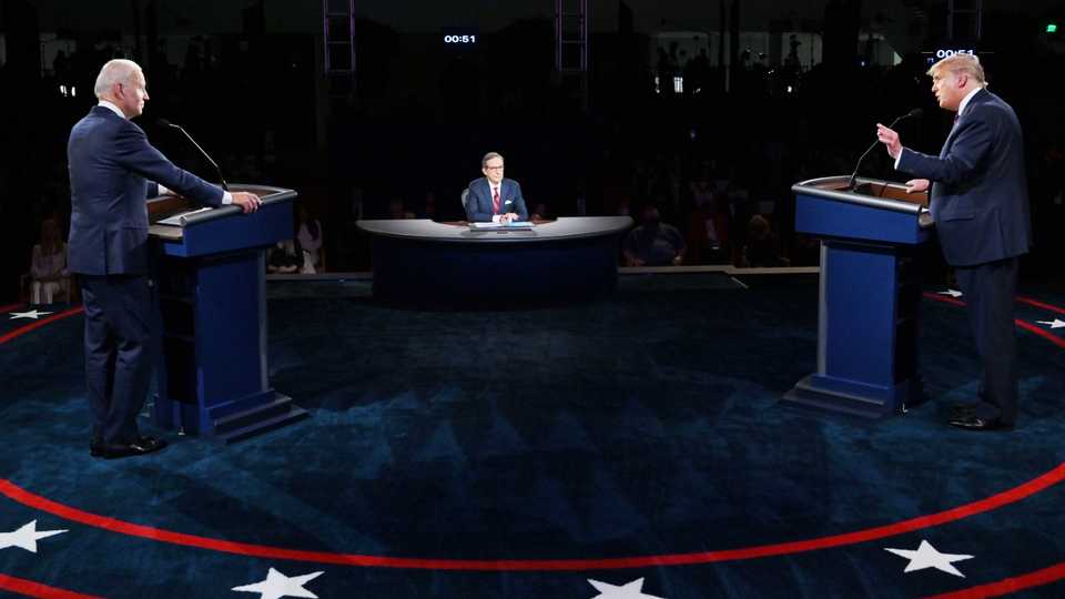 US President Donald Trump and Democratic presidential candidate former Vice President Joe Biden participate in the first presidential debate. Tuesday, September 29, 2020.