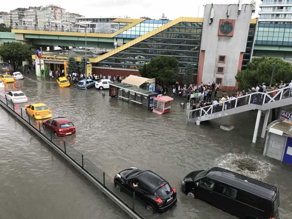 Main roads in Istanbul were flooded due to heavy rain on July 18, 2017.