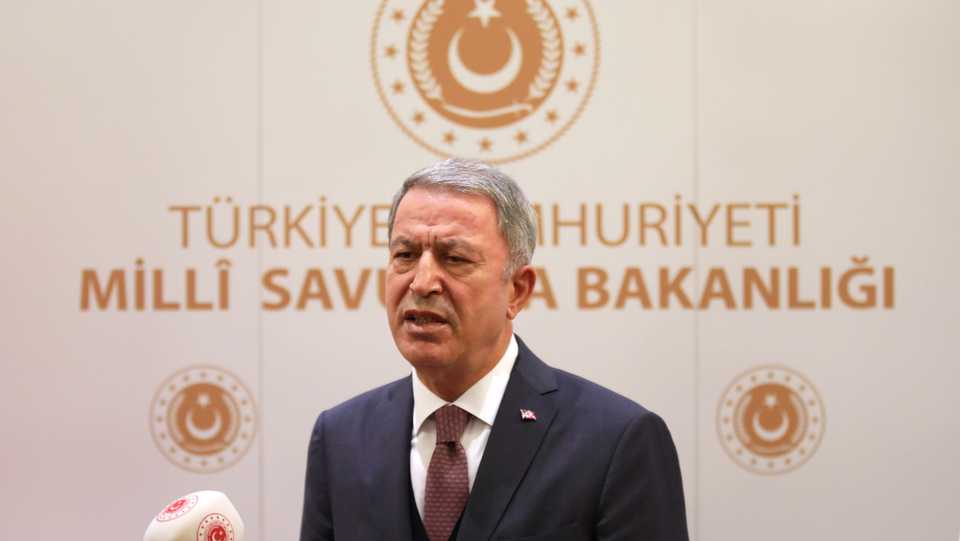 Turkish Defence Minister Hulusi Akar makes a statement on an attack launched by Armenia against Azerbaijan, in Ankara, Turkey, September 28, 2020.