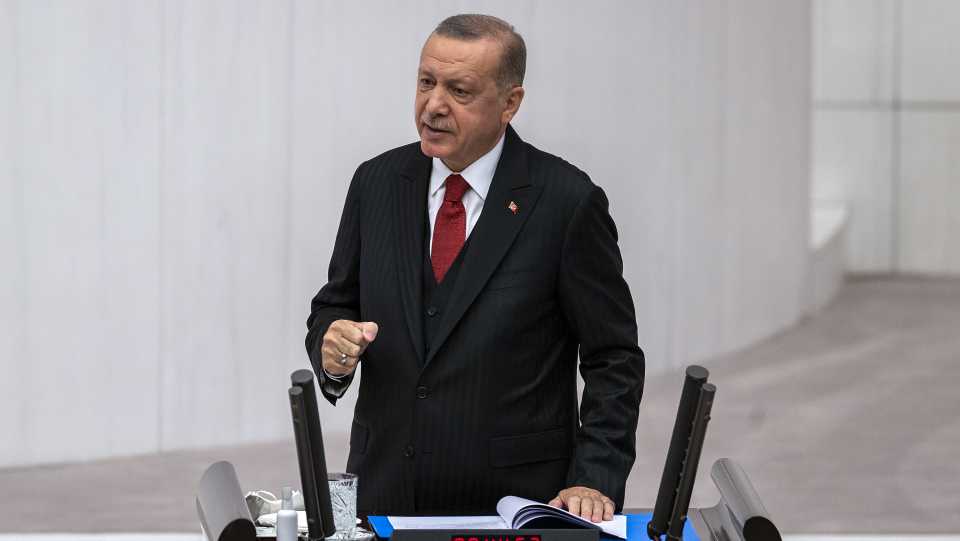 Turkish President Recep Tayyip Erdogan at the Grand National Assembly of Turkey in Ankara, Turkey on October 1, 2020.
