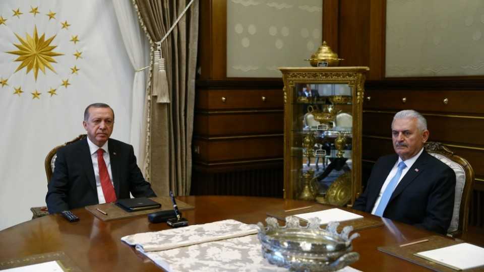 Turkey's President Recep Tayyip Erdogan meets the country's Prime Minister Binali Yilidirm at the Presidential Complex, in Ankara, Turkey on July 19, 2017.
