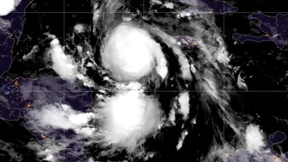 This NOAA/GOES satellite image shows Hurricane Delta over the Caribbean Sea early on October 6, 2020.