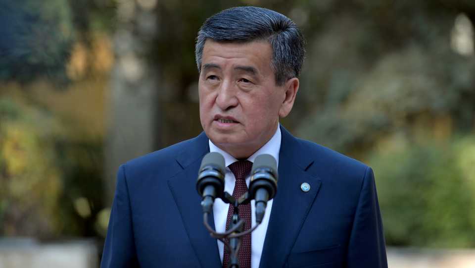Kyrgyzstan's President Sooronbai Jeenbekov speaks after a vote at a parliamentary election in Bishkek, Kyrgyzstan, October 4, 2020.