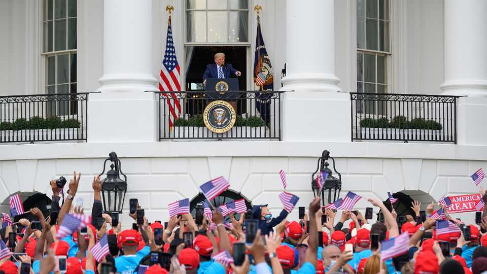 US President Donald Trump holds a campaign rally on the South Lawn of the White House in Washington, October 10, 2020.