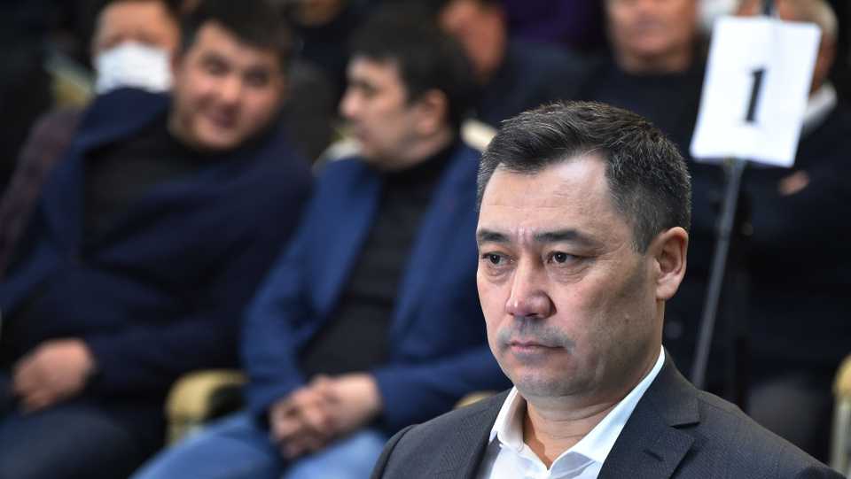 Candidate for the post of prime minister Sadyr Japarov attends an extraordinary session of the Kyrgyz Parliament at the Ala-Archa state residence in Bishkek on October 10, 2020.