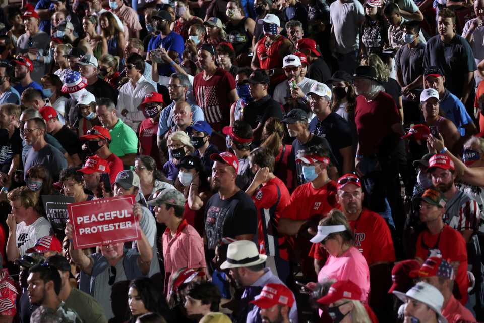 Supporters of US President Donald Trump attend a campaign rally in Sanford, Florida US, October 12, 2020.