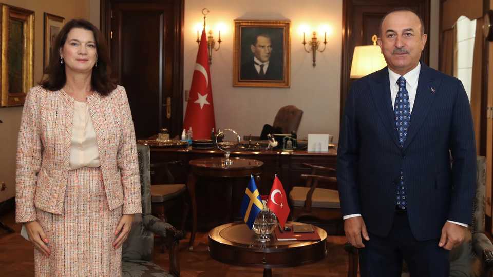 Turkish Foreign Minister Mevlut Cavusoglu meets with his Swedish counterpart Ann Linde in Ankara, Turkey, October 13, 2020.